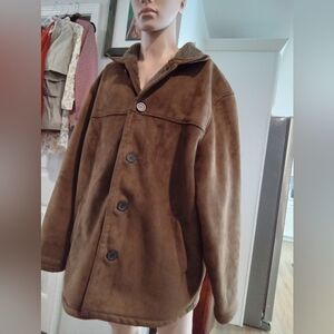 Weatherproof Men's Size XL Brown Faux Suedem Sherpa Lining Button-Up Coat